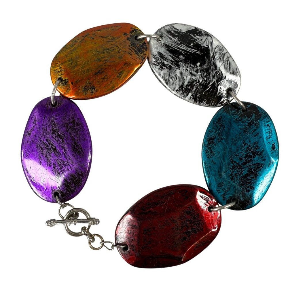 Colorful Oversized Oval Link Bracelet With Toggle Clasp Multicolored Metal Look